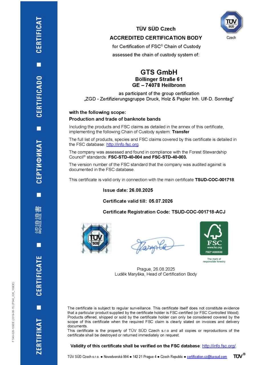 FSC Certificate for the Production of Paper Handlers